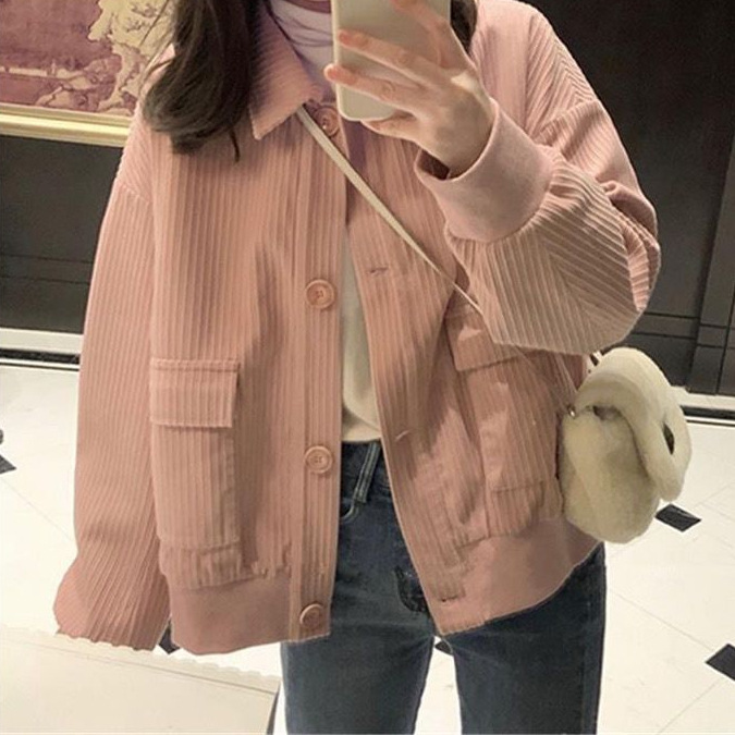 2022 Spring and Autumn New Style Short Corduroy Jacket for Petite Women, Loose Fit Versatile Casual Outerwear 2022 Spring and Autumn New Style Short Corduroy Jacket for Petite Women, Loose Fit Versatile Casual Outerwear