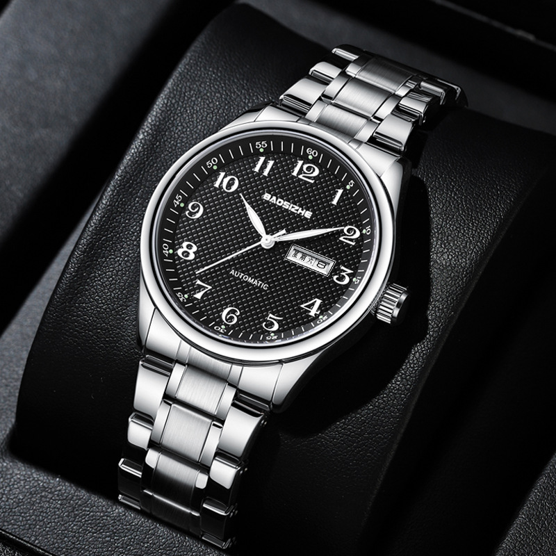 B009 double calendar natural black surface steel belt men's model