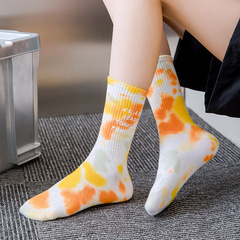 秋冬女士襪子長筒字母男棉襪情侶街潮扎染襪子字母燙印棉襪學生襪