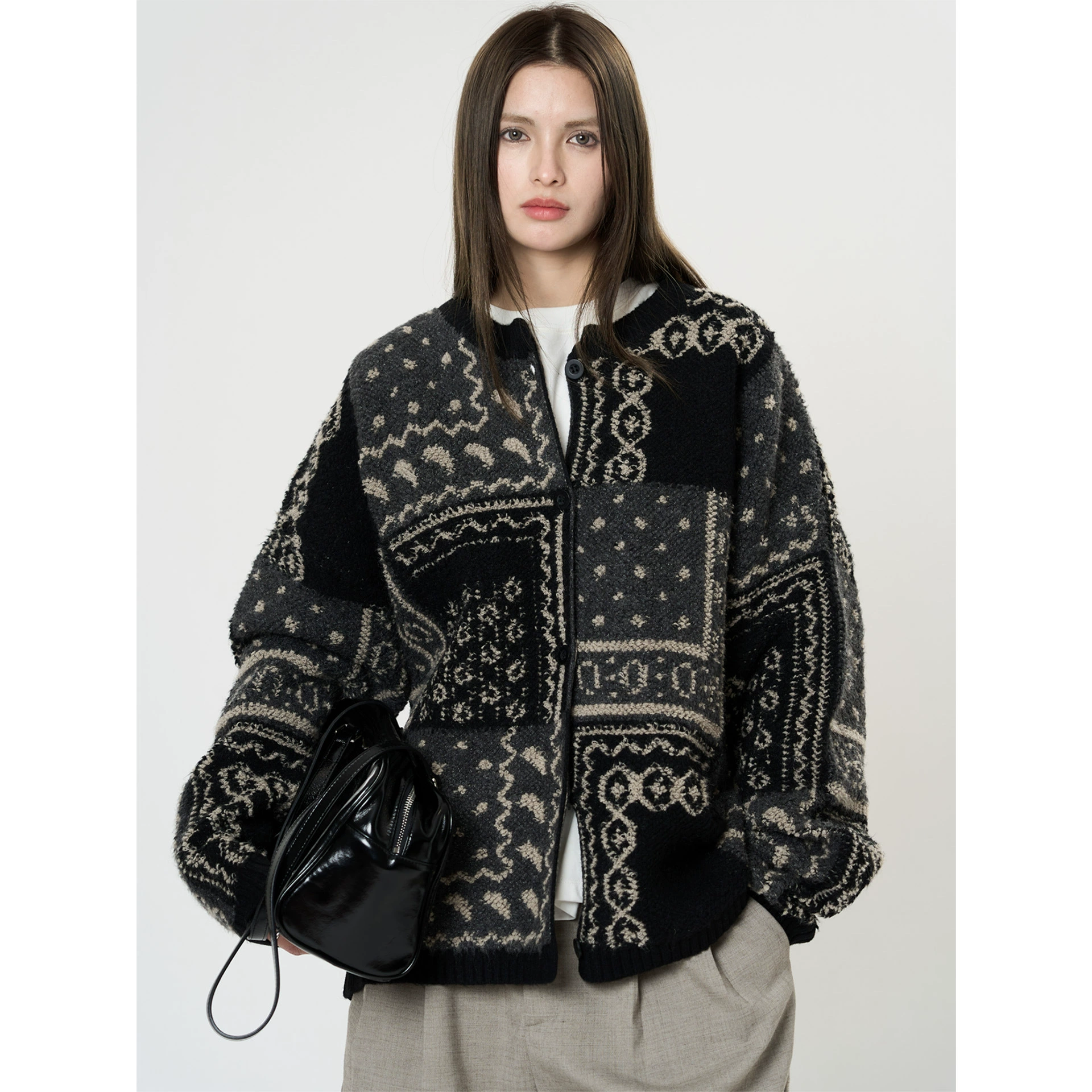 Ранняя весна, новый корейский стиль, ретро жаккардовый утолщенный шерстяной вязаный кардиган, нежный мягкий силуэтный топ для женщин