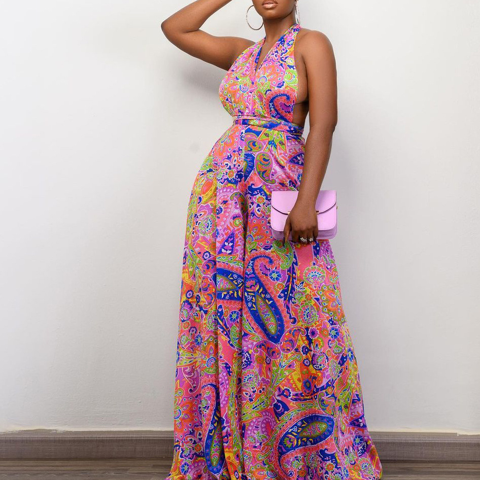 C8487 transfronteriza ropa de mujer 2022 nuevo europeo y americano impreso Halter multi-desgaste playa África más tamaño mono de comercio exterior