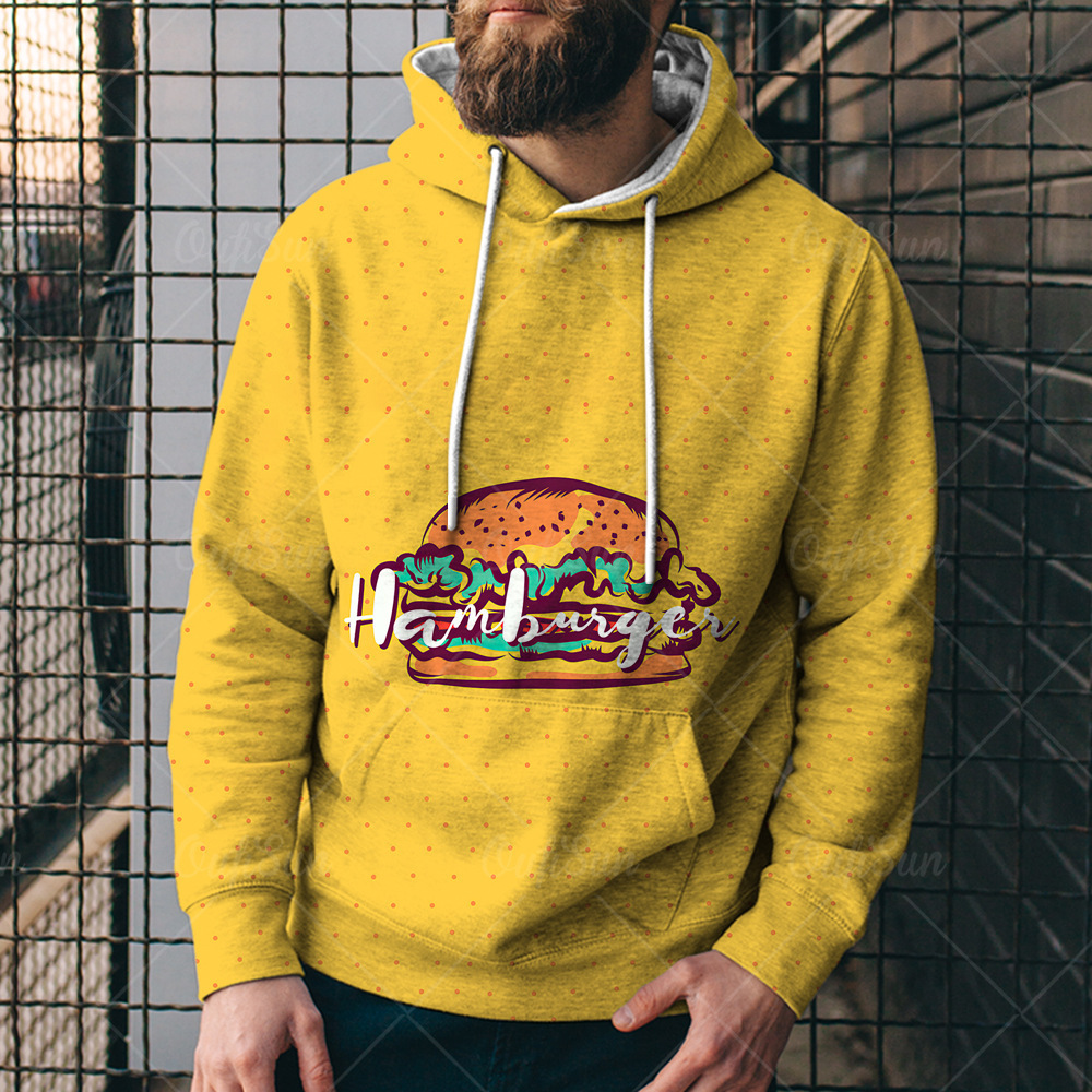 Hee Sports Men's 2024 Painting Ha Food con capucha de baño Pizza Digital Tendencia 3D Color Burger Printing Wind