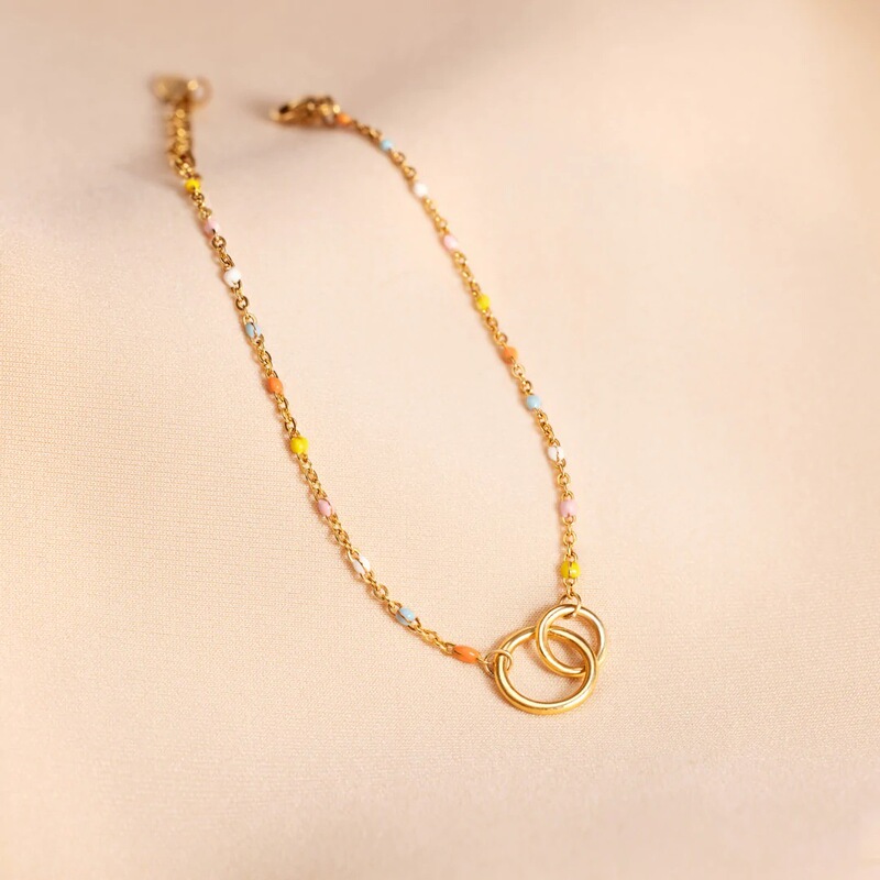 Cross-border Hot s925 Sterling Silver Double-ring Oil Dropping Bracelet Women's Friendship Simple Fashion European and American Style Color Internet Celebrity Bracelet