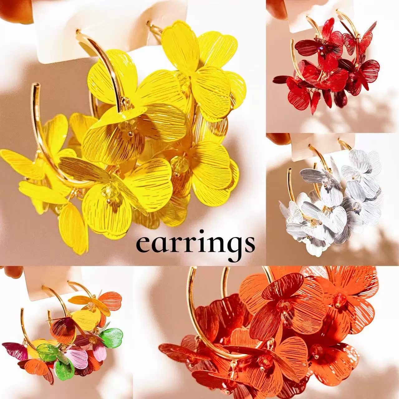 夸张镂空喷漆大花耳圈 黄色金属立体花朵耳坠电脑片耳饰非洲热销