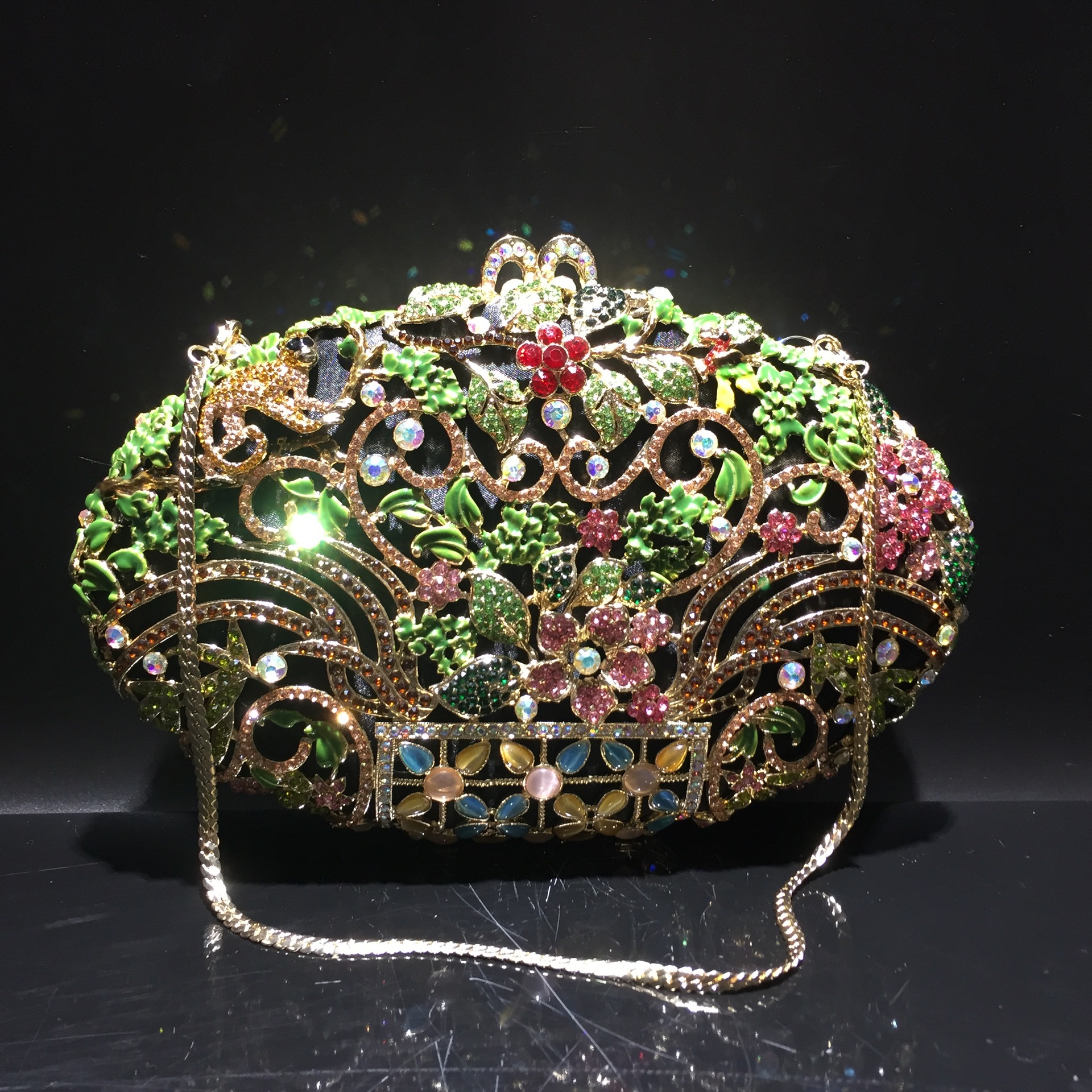 Nuevo paquete de cena de moda transfronteriza, bolsas tridimensionales, bolsas de diamantes completas, bolsas de mano, embrague nuevo oro