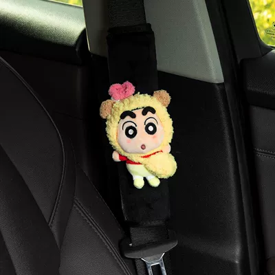 Car Seatbelt Shoulder Pad – Seat belt shoulder pad - pudding-crooked-yellow-hat-yellow-bag-crayon-shin-chan-black-velvet-shoulder-pads-no-specifications