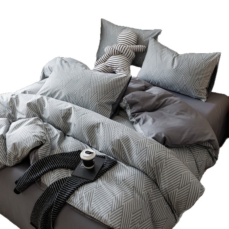 Cama de algodón de cuatro piezas, nueva sábanas de dormitorio de algodón, colchón doble, ropa de cama de tres piezas, impresión de alta calidad de cuatro piezas