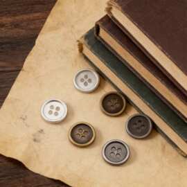 复古做旧经典细边四眼平面圆形钮扣衬衫大衣外套西装扣子金属纽扣