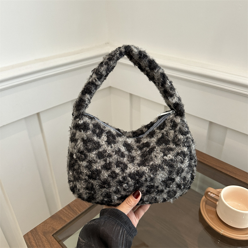 Bolso popular este año 2024 otoño nueva moda personalidad bolso de hombro de lana estampado leopardo retro bolso de lana