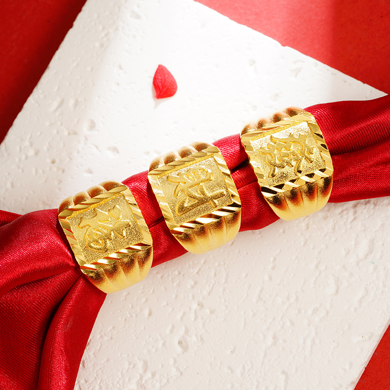 Sha Jin Fu carácter riqueza anillo ajustable antiguo patrimonio artesanal chapado en oro joyería temperamento retro al por mayor