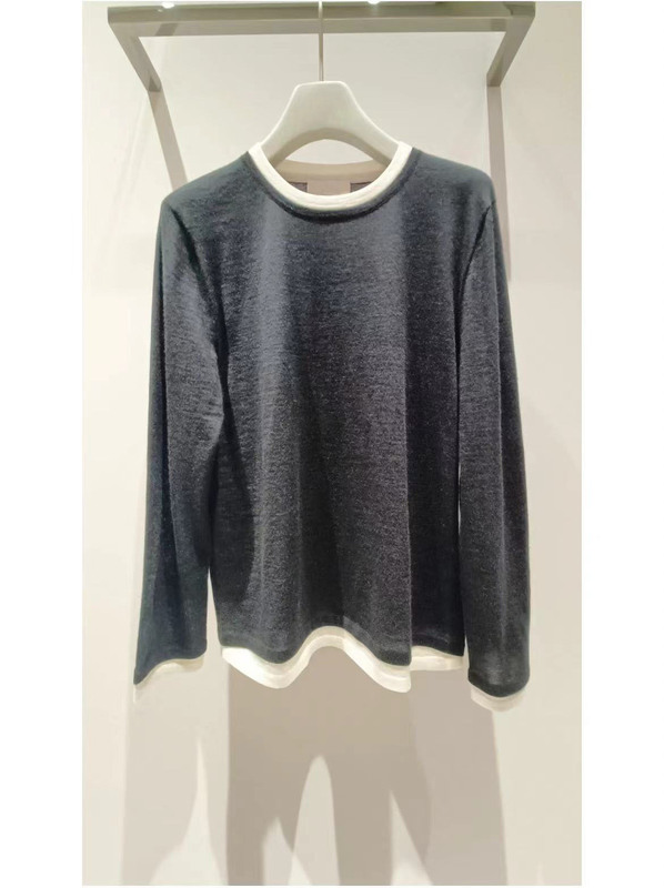 【2/60本ウール】ERD丸首偽2枚ニットtシャツ女性24早秋新商品ゆるい通勤ジャケット|undefined
