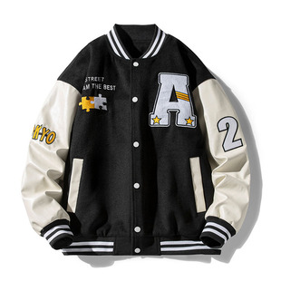 Cross-border American Baseball Suit Trendy Men's Sense Letter Embroidered Jacket Stitching Leather Sleeves Winter Thickened Couple Jacket