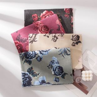 Cross-Border 2025 Autumn and Winter New Imitation Cashmere Tassel Shawl Fresh and Sweet Rose Print Cold-Proof Warm Scarf