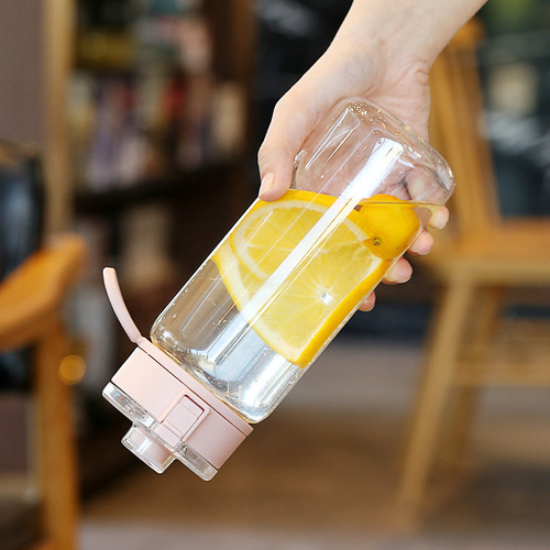  New Student Creative Fashion Plastic Water Bottle with Bouncing Lid, Portable Cup with Carrying Strap, Filtered and Leak-Proof