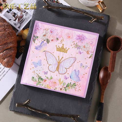 Factory New Pink Butterfly Print Table Towels Face Towels Handkerchiefs Party Pure Wood Pulp Paper Towels Wholesale
