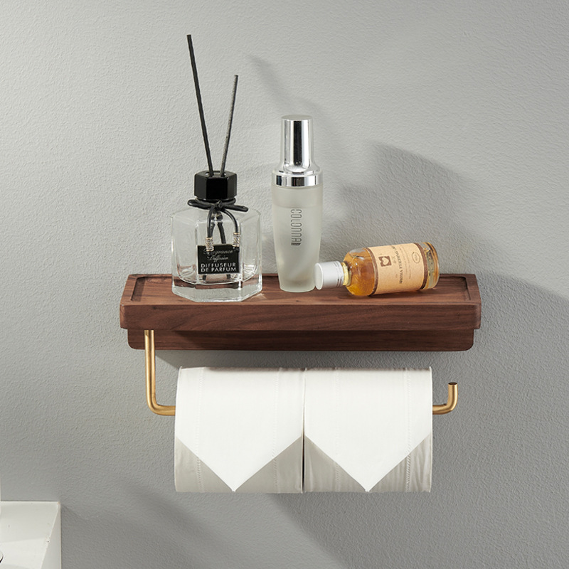 Nordic Roll Paper Holder Black Walnut Bathroom Tissue Holder Toilet Tissue Box Punch-free Toilet Phone Storage Rack