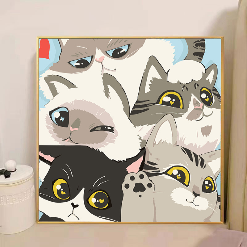 子猫デジタル油絵 diy 着色かわいい漫画動物手作り子供のシンプルな油絵装飾卸売|undefined