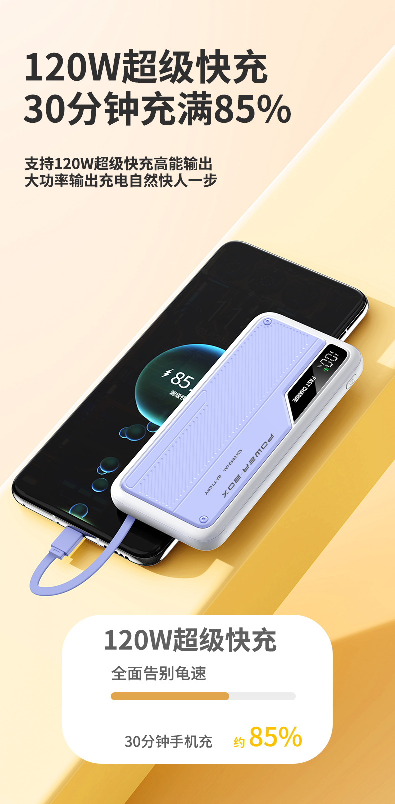 Toplu Satış Taşınabilir Şarj Cihazı 20000mAh Süper Hızlı Şarj Yerleşik Kablolu Powerbank Hediye Logo Baskılı