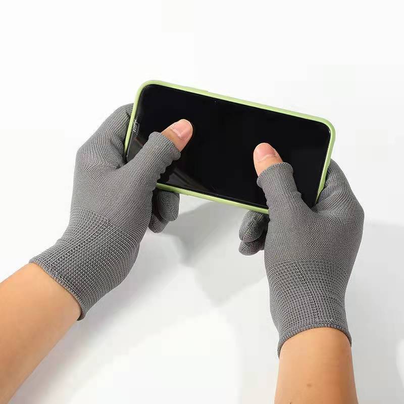 尼龙13针劳保手套户外骑行垂钓露半指二指手机电子厂透气触屏防滑