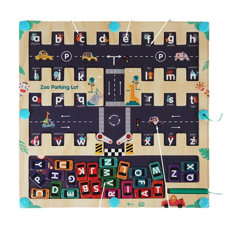 CPC CE cuentas de laberinto magnético de madera coche letras inglesas a juego coche móvil juguetes educativos para niños