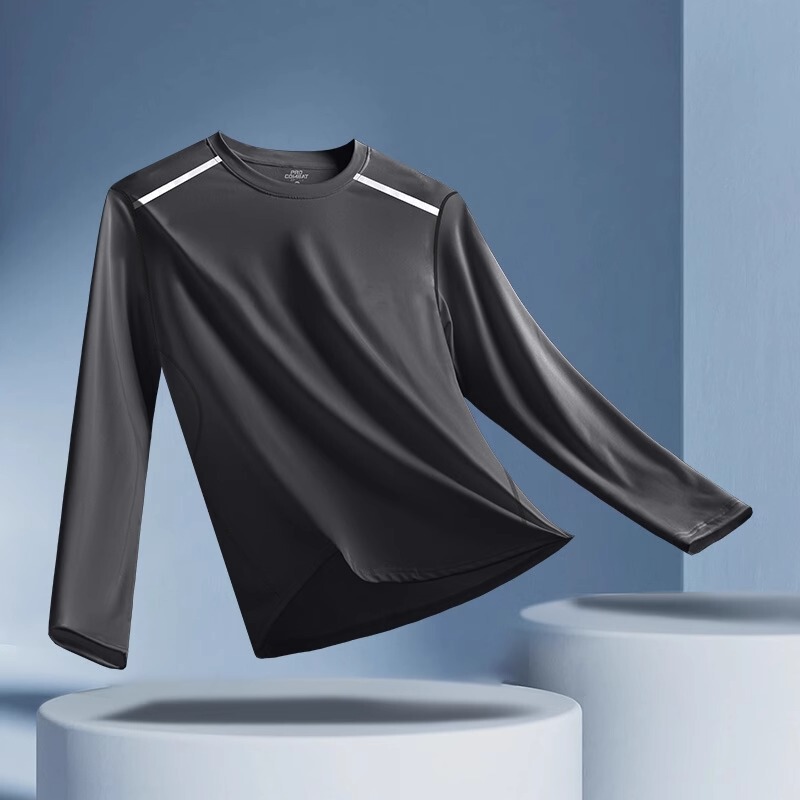 Ice Silk Long-Sleeved T-Shirt Men's Autum Thin Quick-Drying Clothing Sun Protection Breathable Sports Tops Outdoor Running Fitness Clothes