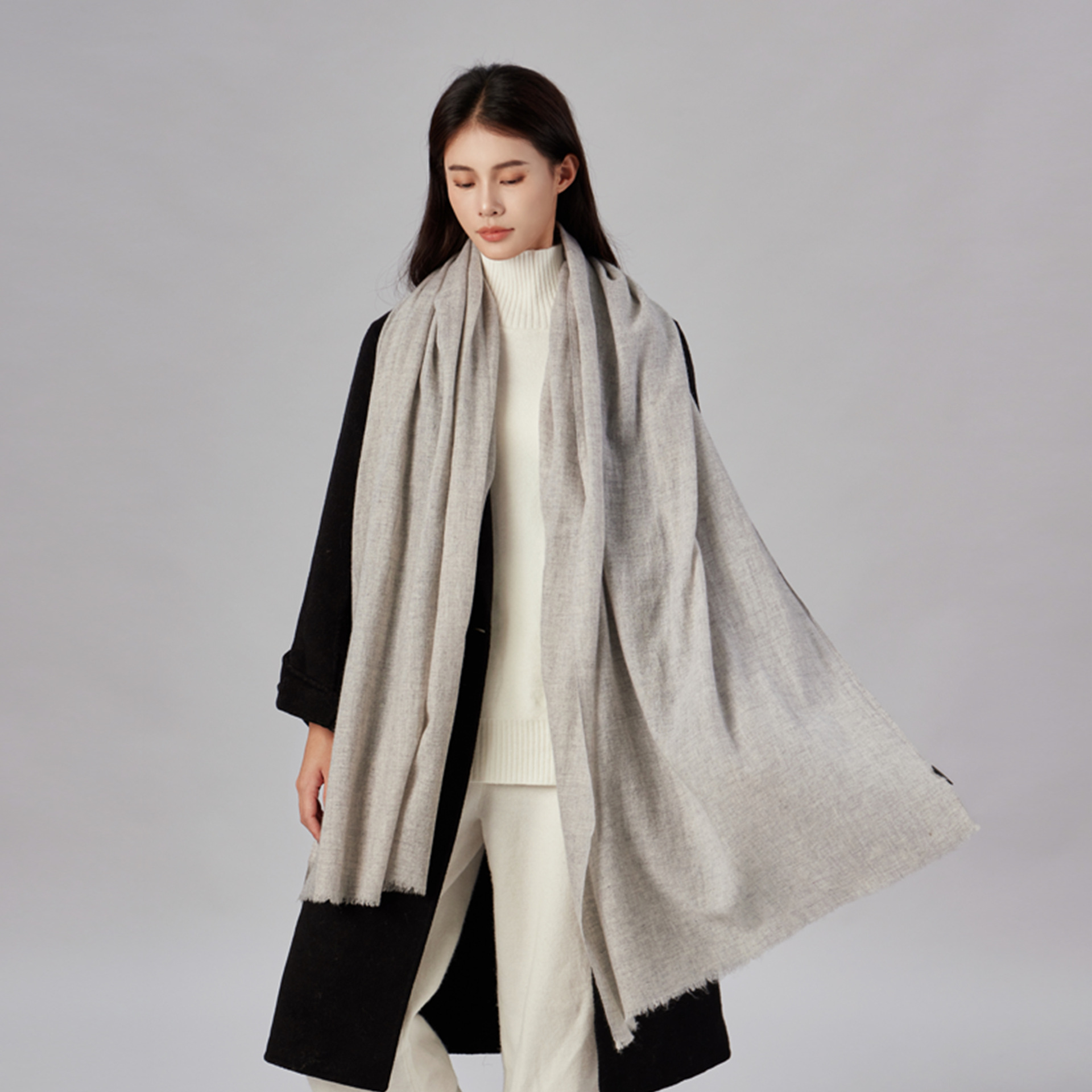 Bufanda de lana 100% principios de primavera nueva bufanda de color puro 2023 nueva bufanda retro artística bufanda de alto grado