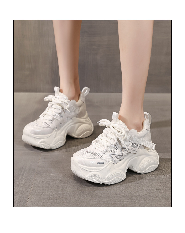 Giày sneaker nữ đế dày tăng chiều cao lưới thoáng khí phong cách thể thao — màu be chi tiết 15