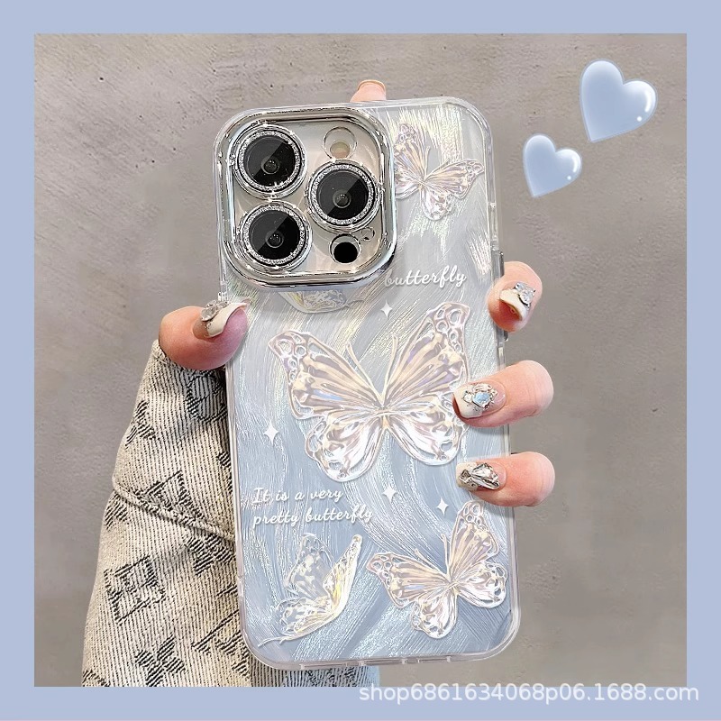 Suitable for Apple 17Promax Mobile Phone Case, New Women's Model 15Plus Super Fairy Butterfly Iphone13Pro Glitter Powder 14
