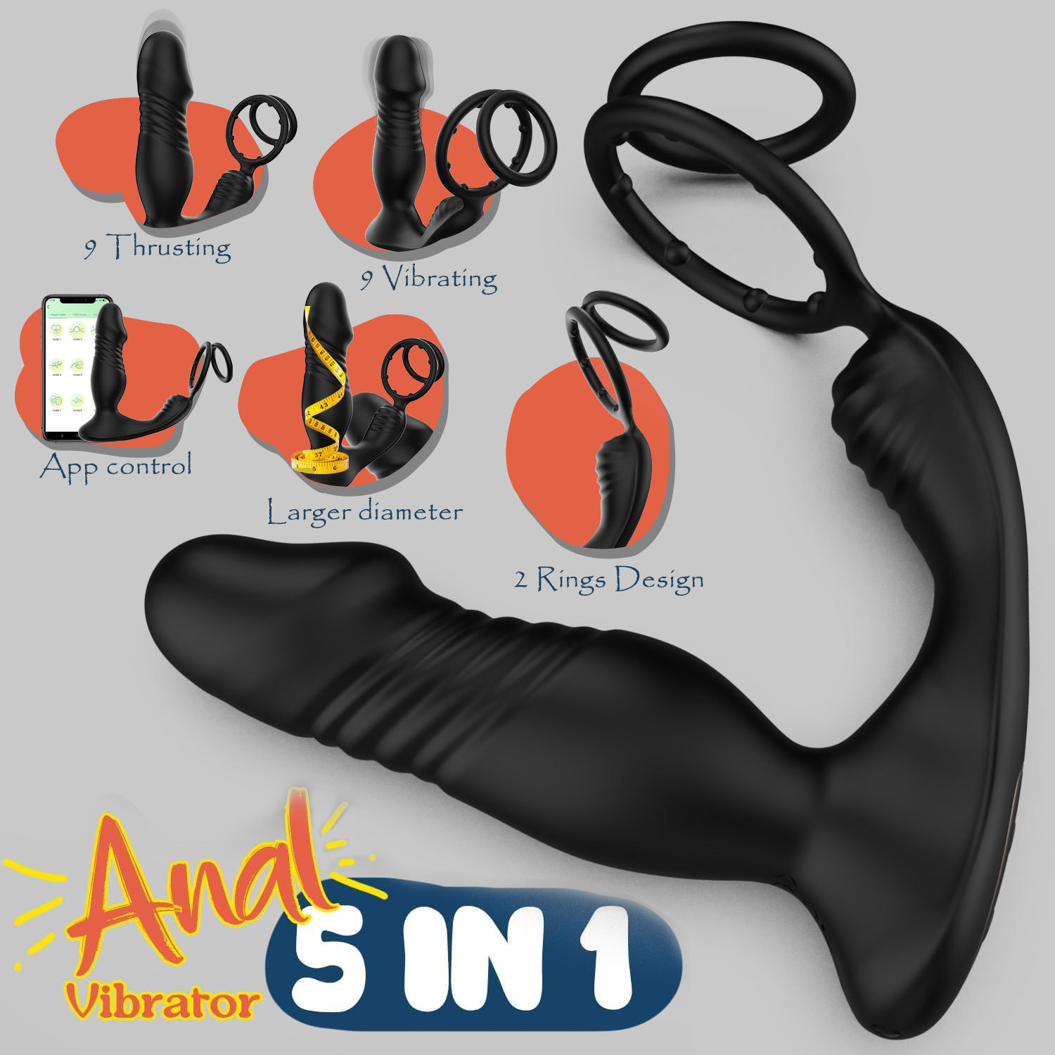 App-Controlled Vibrating Prostate Massager with Double Ring Locking, 9-Frequency Telescopic Anal Plug — detail image 10