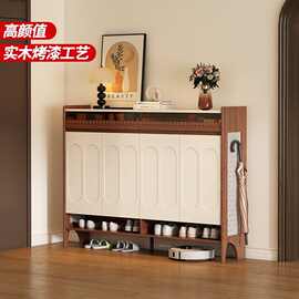 实木入户家用门口鞋柜大容量多层收纳柜一体现代简约入户门玄关柜