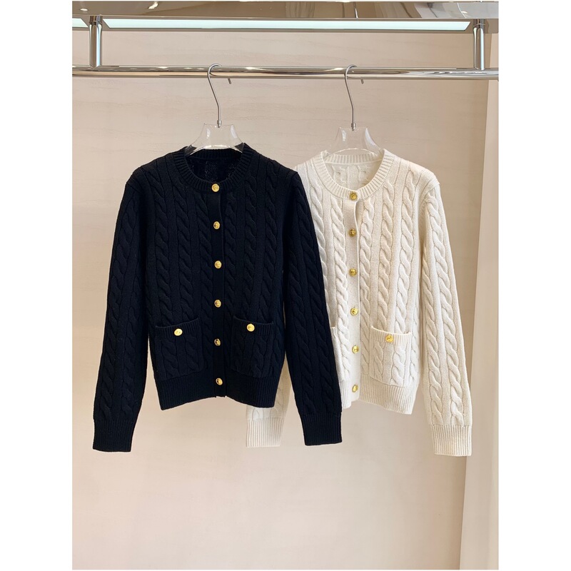 25Ss/Nanyou High-Quality 52% Sheep Wool New Gold Button Wool Knitwear Knitwear Top Round Neck Cardigan for Women