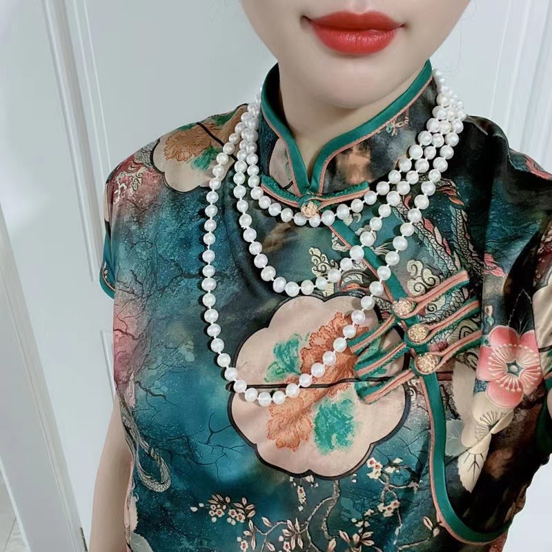 Cross-Border Versatile Imitation Pearl Knotted Necklace, Long Simple Style, Suitable for Cheongsam and Wedding Dress Accessories, Necklace Pendant Jewelry Wholesale