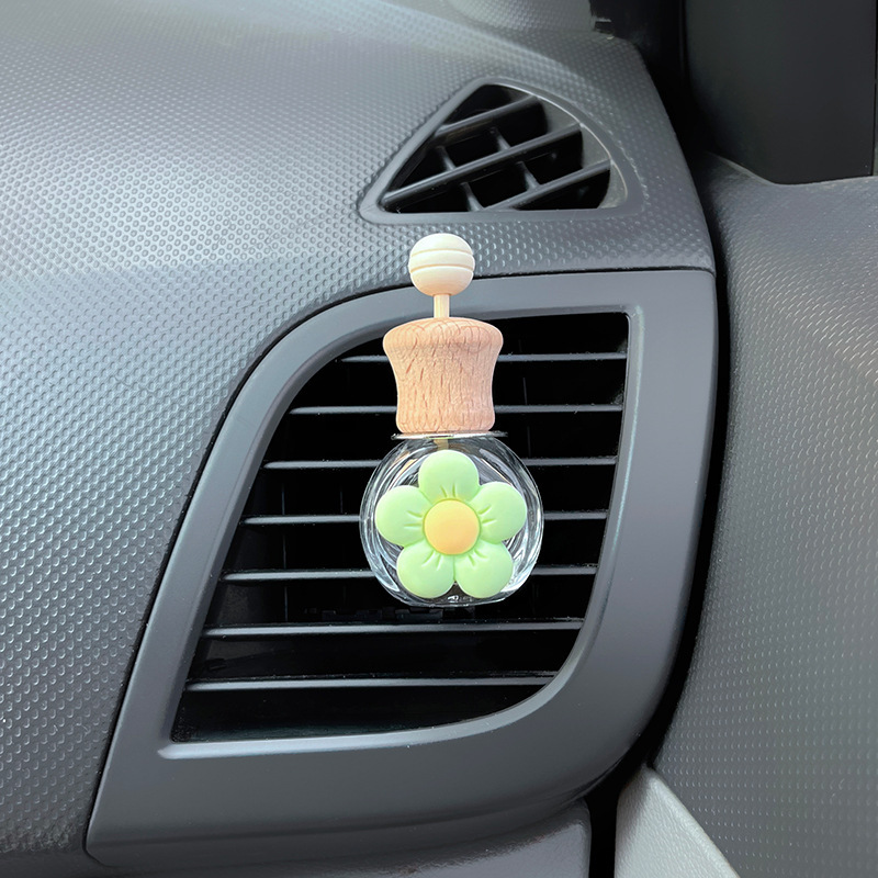 Botella de salida de aire de aromaterapia de coche, botella vacía de perfume, botella volátil, decoración de aire acondicionado, letra de coche de dibujos animados lindo blanco