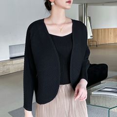 Quality 2024 early spring new high-end pleated slim and versatile casual cardigan shell long-sleeved jacket