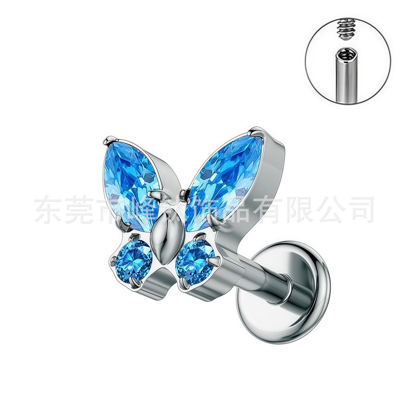 嘟嘟夫妇医用钛合金耳钉养耳洞.粗内螺旋免摘蝴蝶耳蜗耳骨钉女|undefined