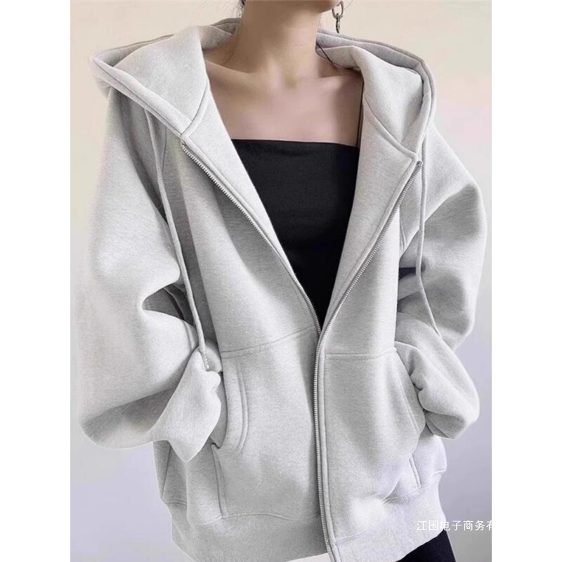 Women's fleece-lined thickened sweatshirt 2026 new popular autumn and winter style for petite individuals, loose and casual style, hooded cardigan jacket Women's fleece-lined thickened sweatshirt 2026 new popular autumn and winter style for petite individuals, loose and casual style, hooded cardigan jacket