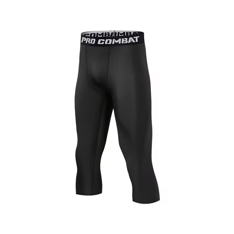 Basketball Tight Pants One-leg Cropped Leggings Men's High Elastic Breathable Sports Training Equipment Quick-drying Running Fitness Pants