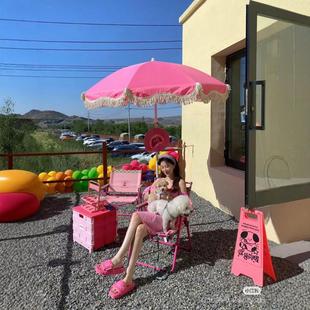 Red Big Beach Umbrella Pink Beach Leisure Sun Umbrella Snack Shop Camping Car Stall Umbrella Garden Garden Umbrella