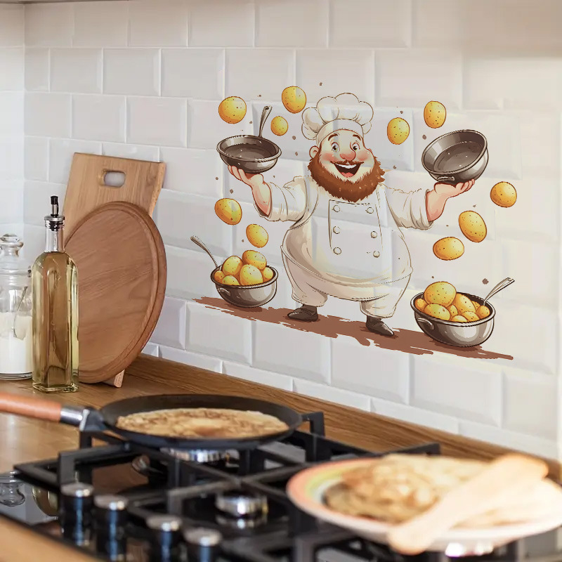 New Cartoon Kitchen Cooking Chef Stickers Kitchen Restaurant Wall Decoration Stickers Self-Adhesive Cross-Border Wholesale