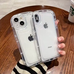 厚みのあるシンプルな透明なiPhone17promax用スマホケース、Apple15耐衝撃14ソープケース/13/16対応
