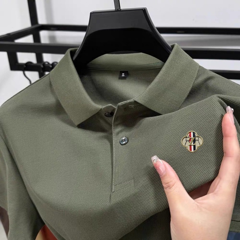 夏綿 100% 半袖 Tシャツメンズ夏ビジネスラペルポロシャツ無地半袖 Tシャツカジュアルで多用途|undefined