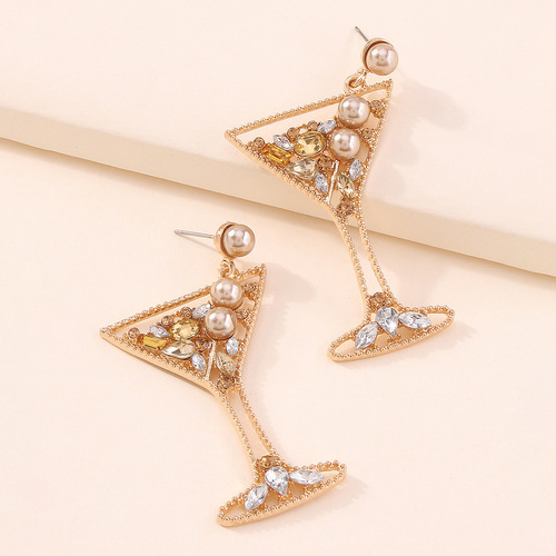 2pairs European and American fashion Personality trend goblet earrings Creative design geometric diamond earrings