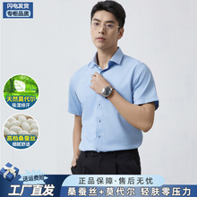 桑蚕丝男士正装短袖衬衫2025春季新款莫代尔质感轻熟通勤职业衬衣