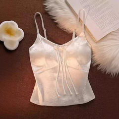 絶対アメリカ風新中国式胸パッド付きサテンプリントストラップはベスト女性の夏のスーツの中に美背をかけることができます。