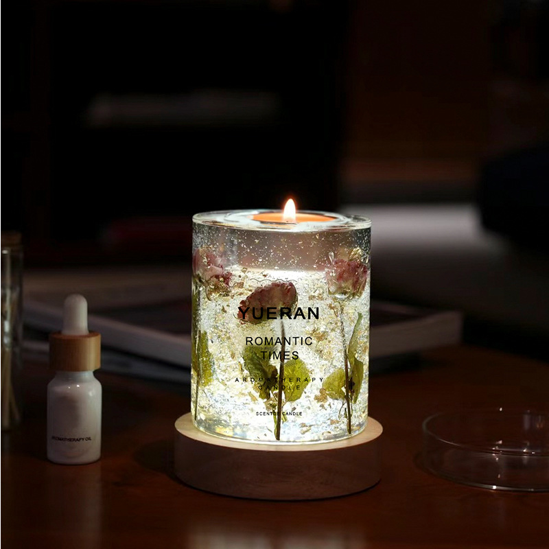 Real flower jelly scented candle manufacturer wholesale essential oil floral fragrance ornaments smoke-free girl birthday souvenir ins
