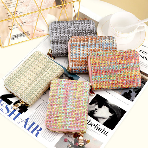 New woven pattern card holder for women, European and American fashion accordion card holder, coin purse, multiple card slots, large capacity card holder, credit card