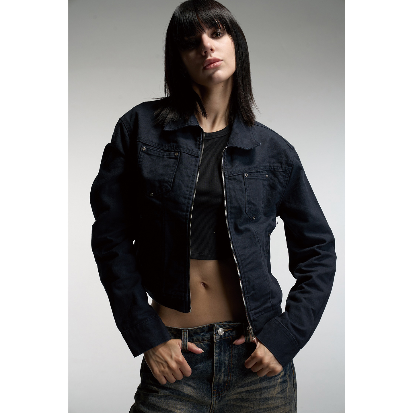 pokiovo American retro hot girl short denim jacket, new design autumn jacket top/coat