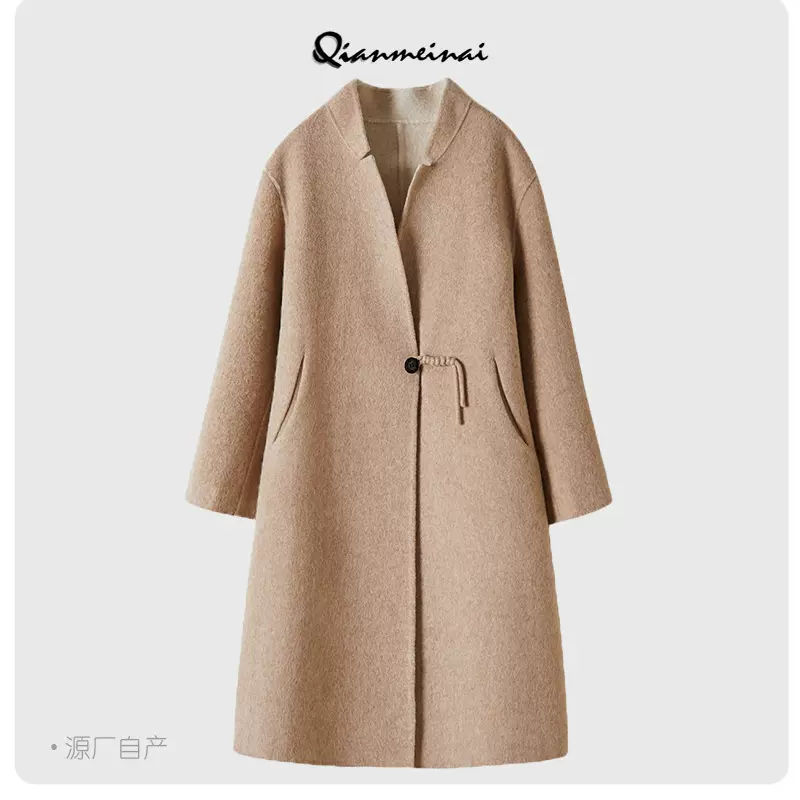 2025新国风西装立领羊毛大衣女中长款双面羊绒大衣秋冬外套女装