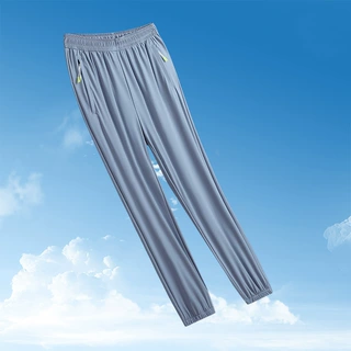 运动裤男夏季薄款透气弹力冰丝束脚男士直筒大码帅气休闲长裤子