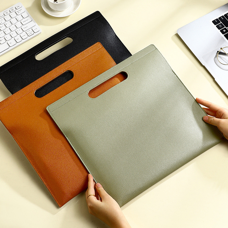 (2개) 국경을 넘은 가죽 서류 가방 대용량 자석 버클 사무 문서 데이터 보관 보관 가방 휴대용 비즈니스 서류 가방